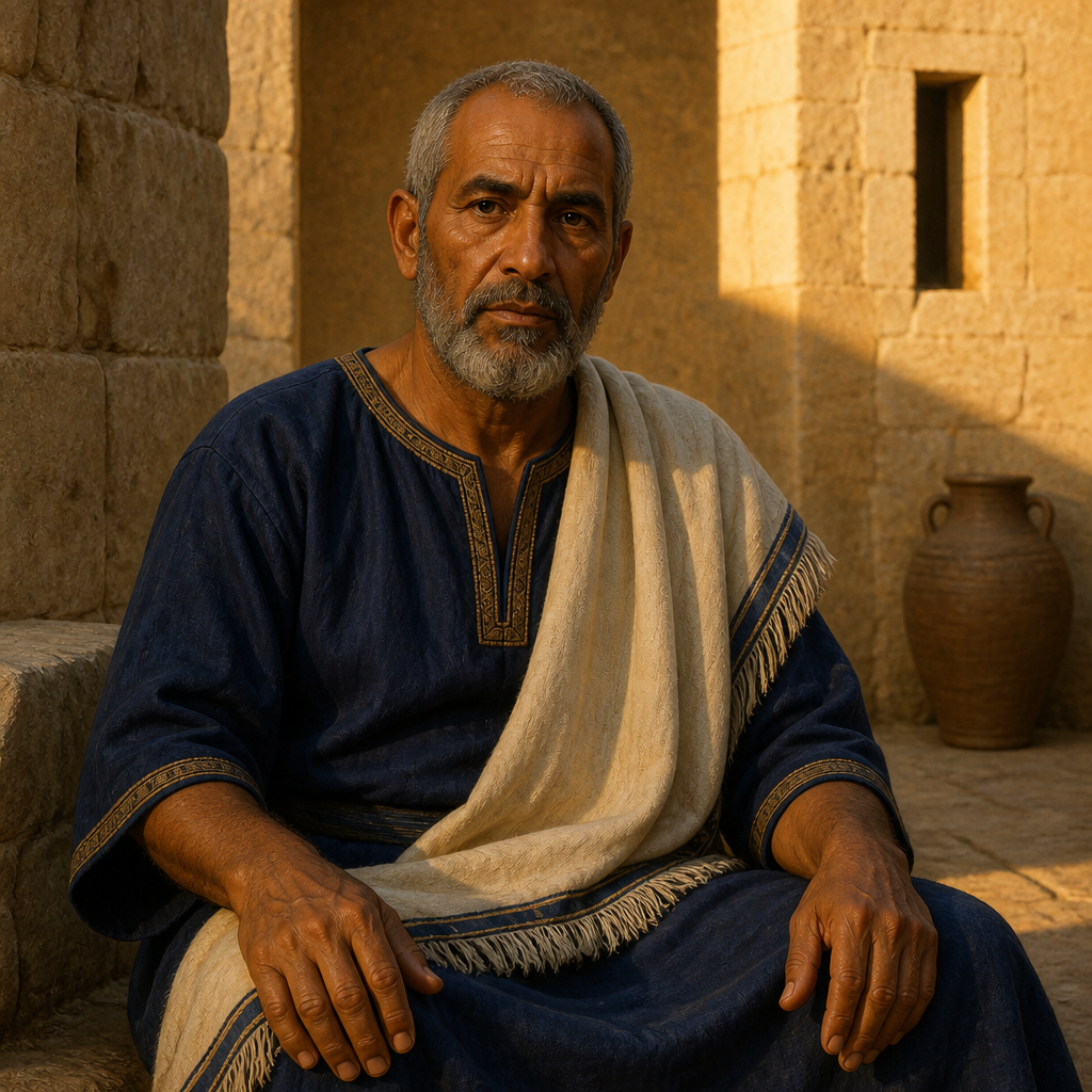 Oil-painting style portrait of Shelemiah, Father of Jehucal, father of the royal official Jehucal who served King Zedekiah