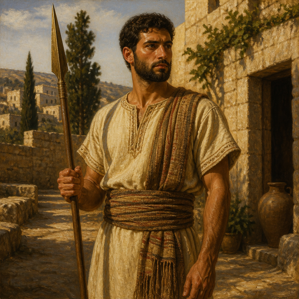 Oil-painting style portrait of Shelesh, Descendant of Asher listed in the genealogical records of 1 Chronicles