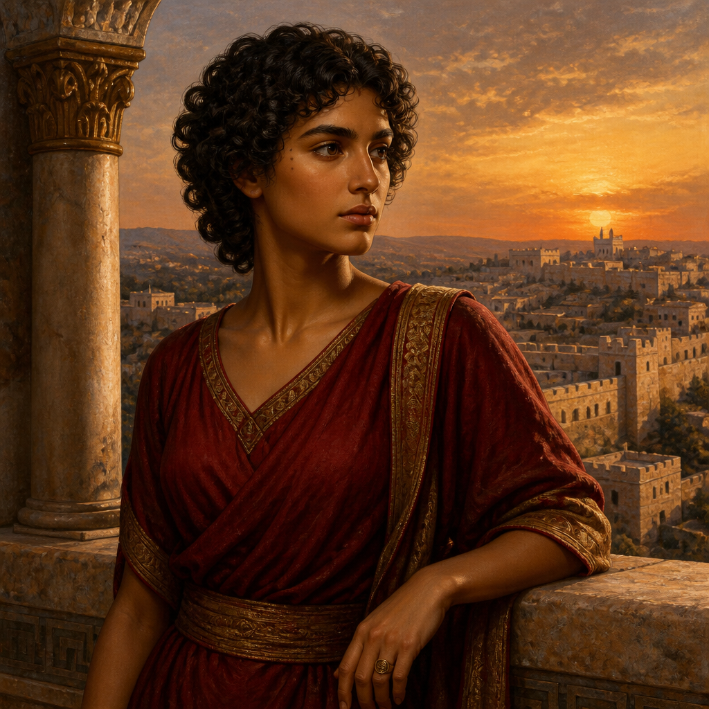 Oil-painting style portrait of Shelomith, Child of Rehoboam, child of King Rehoboam and Maacah mentioned in the Judean royal genealogy
