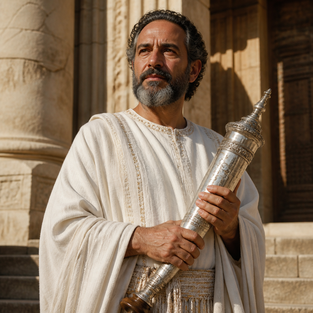 Oil-painting style portrait of Shemaiah, Chief of the Elizaphanites, Levite chief who led 200 relatives to assist King David in moving the Ark of the Covenant