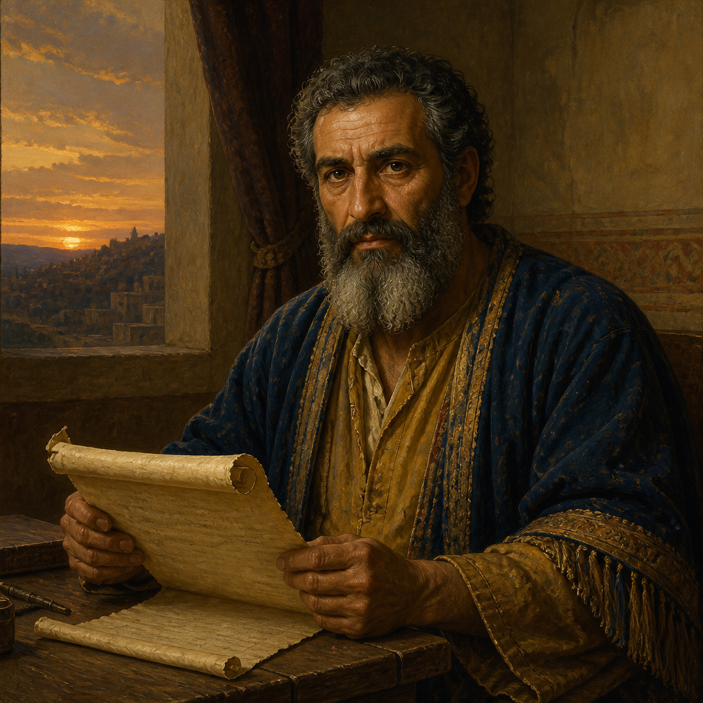 Oil-painting style portrait of Shemaiah, Descendant of David, Davidic descendant and father of Hattush who appeared in the genealogies of Judah