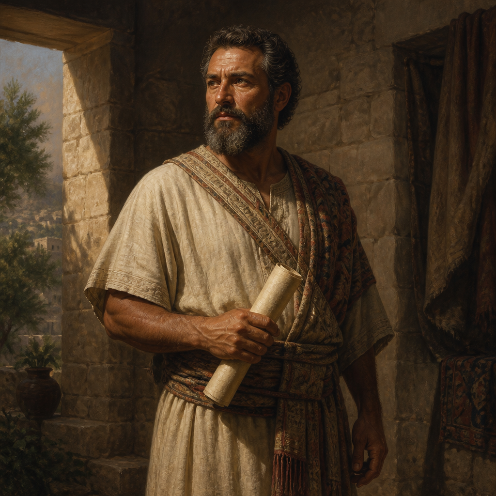 Oil-painting style portrait of Shephatiah, Officer of the Simeonites, Tribal officer of the Simeonites during the Divided Monarchy
