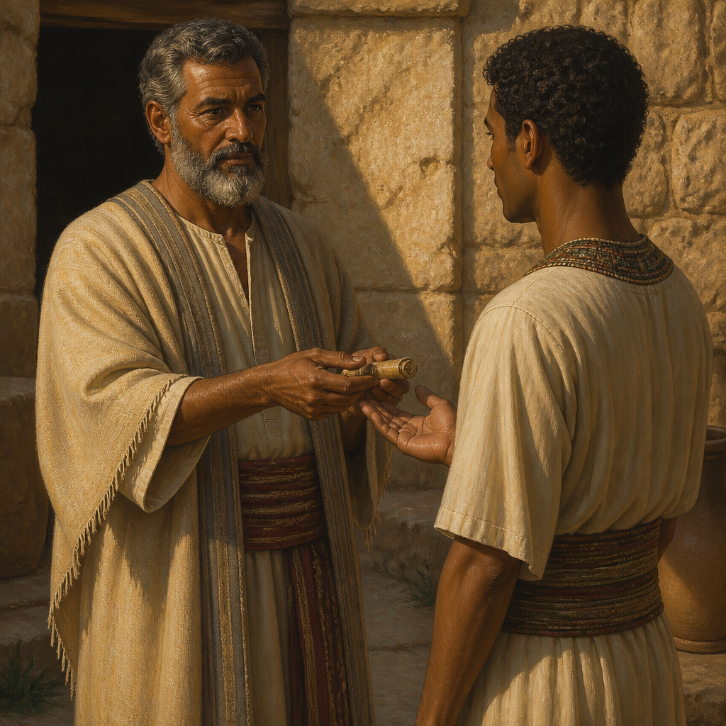 Oil-painting style portrait of Sheshan, Member of the tribe of Judah who gave his daughter to his Egyptian servant to preserve his lineage