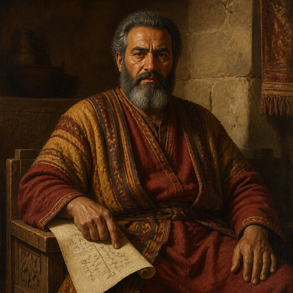 Oil-painting style portrait of Shiphi, Simeonite ancestor and father of the leader Ziza