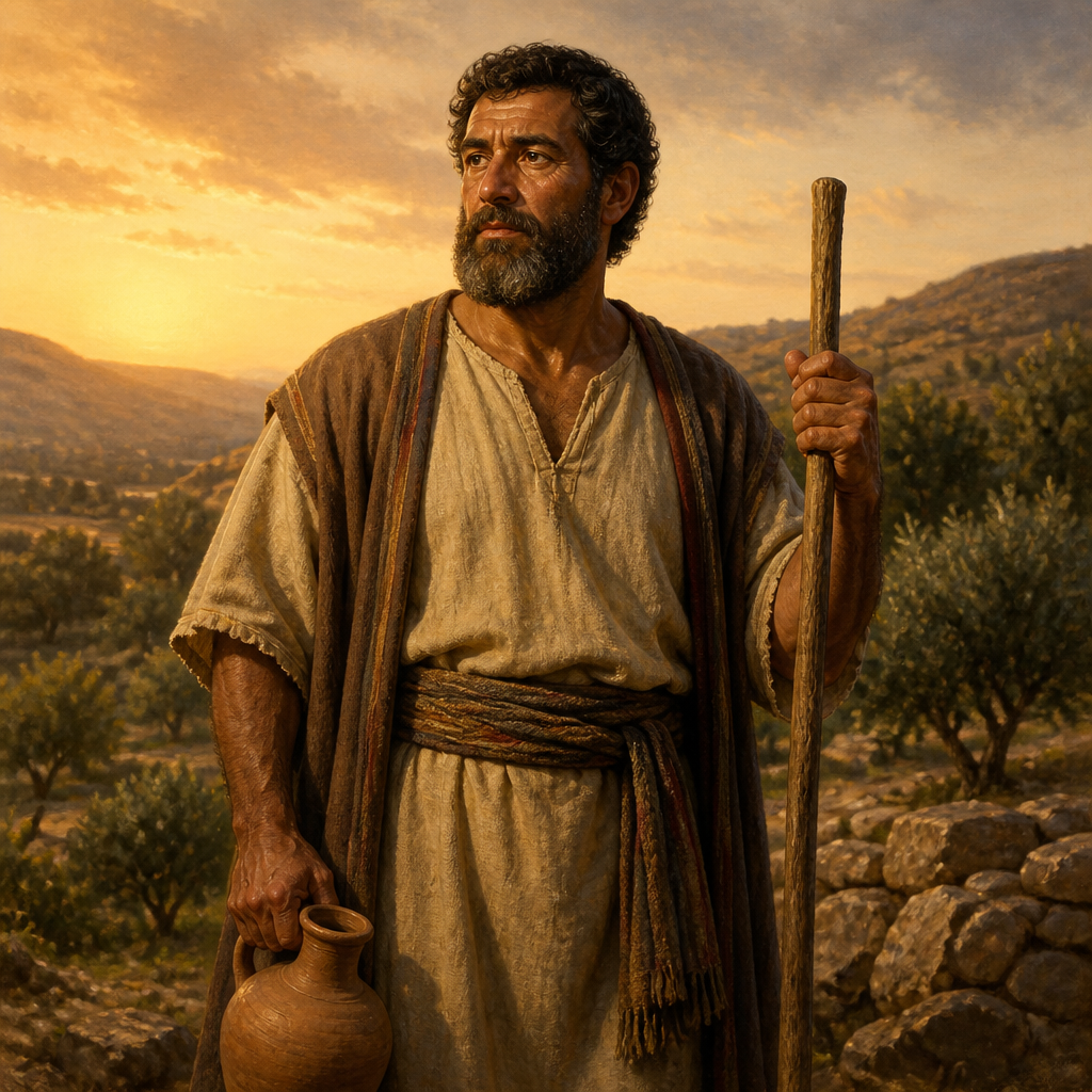 Oil-painting style portrait of Tahath, Son of Bered, Son of Bered and father of Eleadah in the genealogy of Ephraim