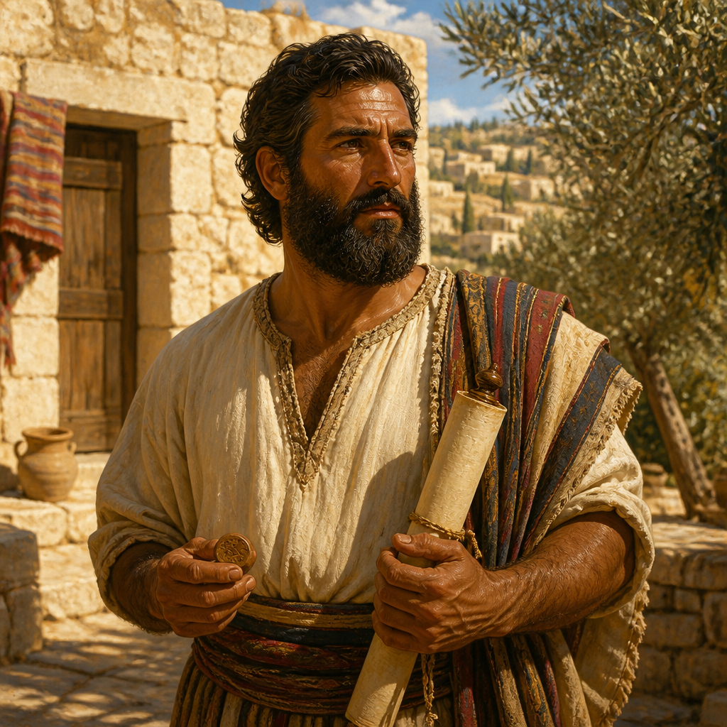 Oil-painting style portrait of Tahath, Son of Eleadah, Ephraimite descendant and father of Zabad