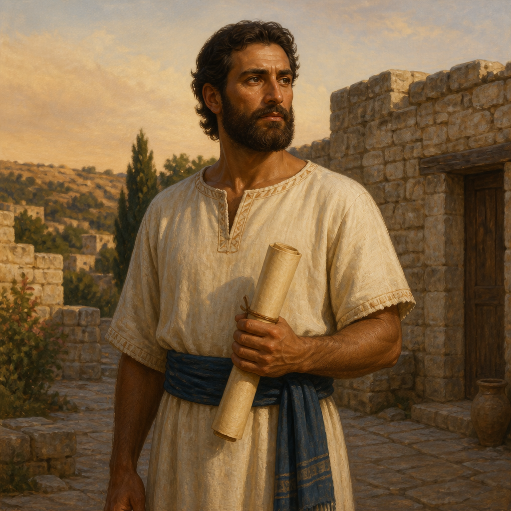 Oil-painting style portrait of Tarshish, Great-grandson of Benjamin, Benjamite leader and son of Bilhan listed in the genealogies of the Divided Monarchy