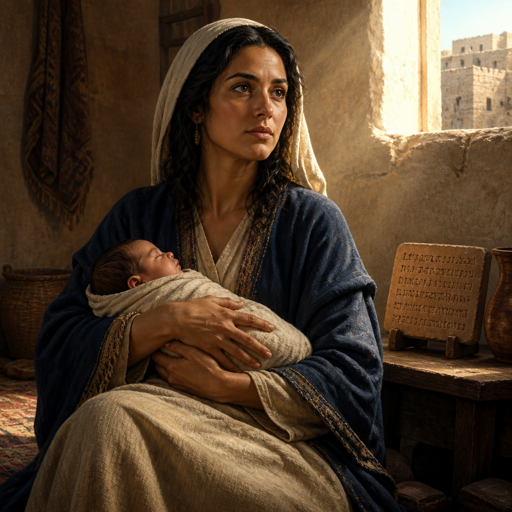 Oil-painting style portrait of The Prophetess, Wife of Isaiah, Prophetess and wife of Isaiah whose son's birth was a prophetic sign