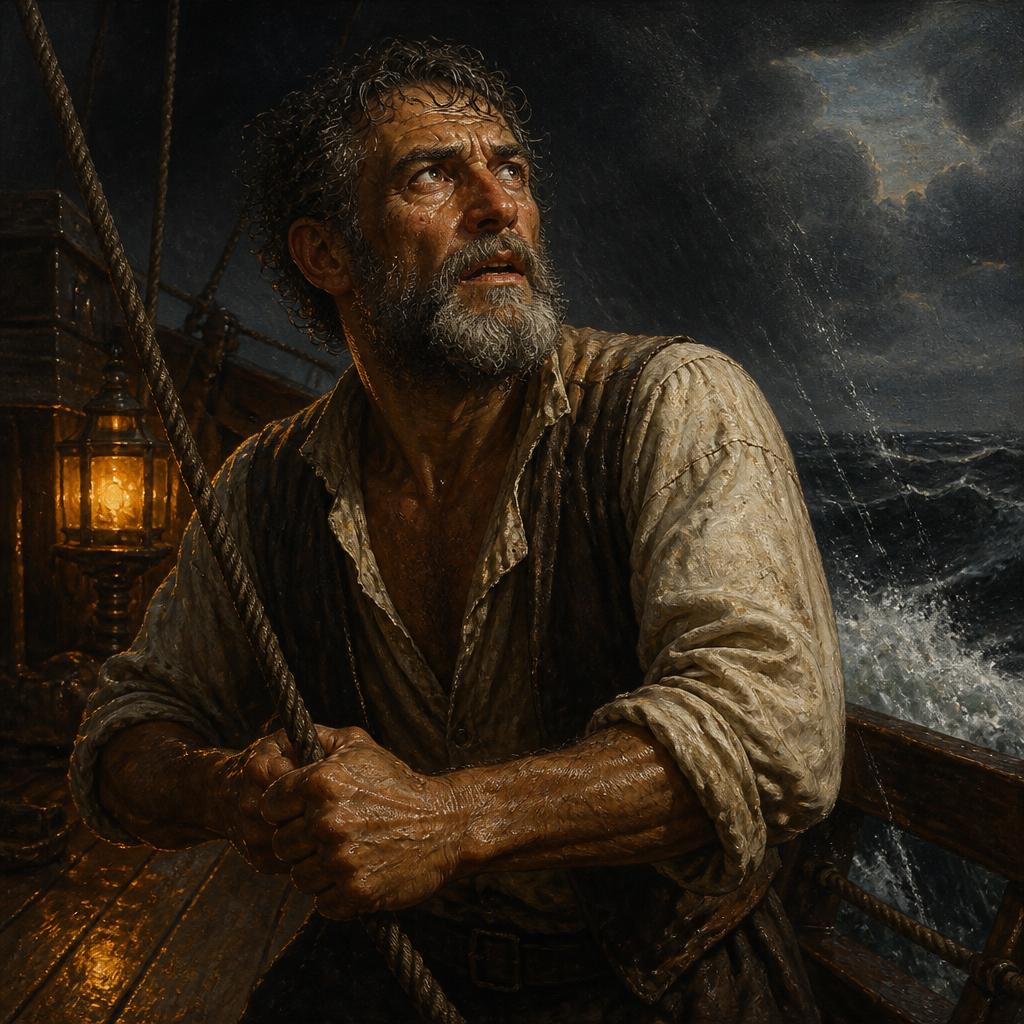 Oil-painting style portrait of The Sailors on Jonah's Ship, Sailors who cast Jonah into the sea and subsequently converted to the worship of the LORD