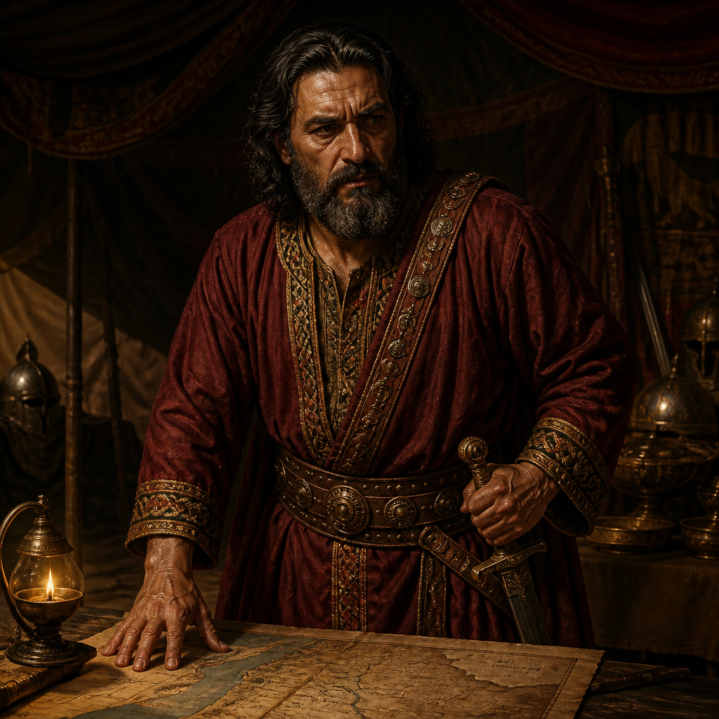 Oil-painting style portrait of Tibni, Rival king who fought Omri for the throne of Israel