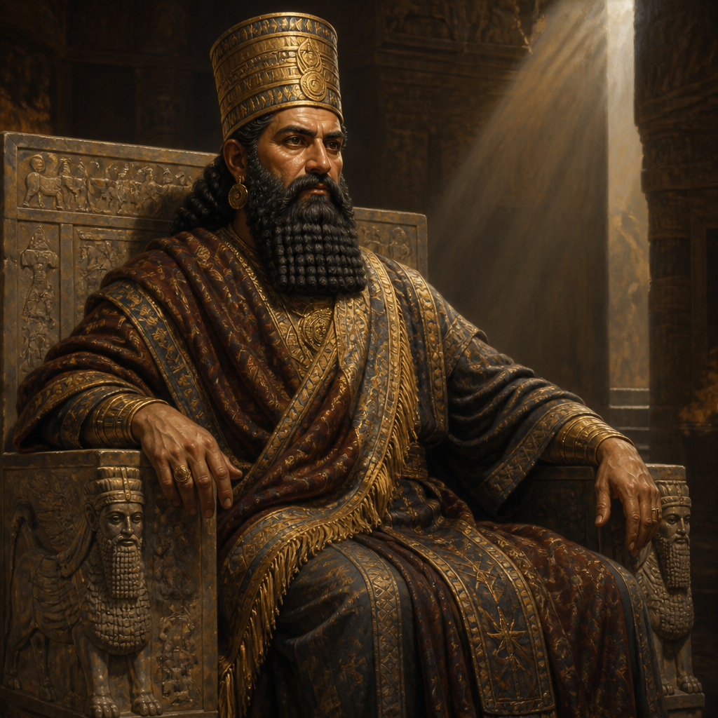 Oil-painting style portrait of Tiglath-pileser, King of Assyria who initiated the first major deportations of the northern kingdom of Israel