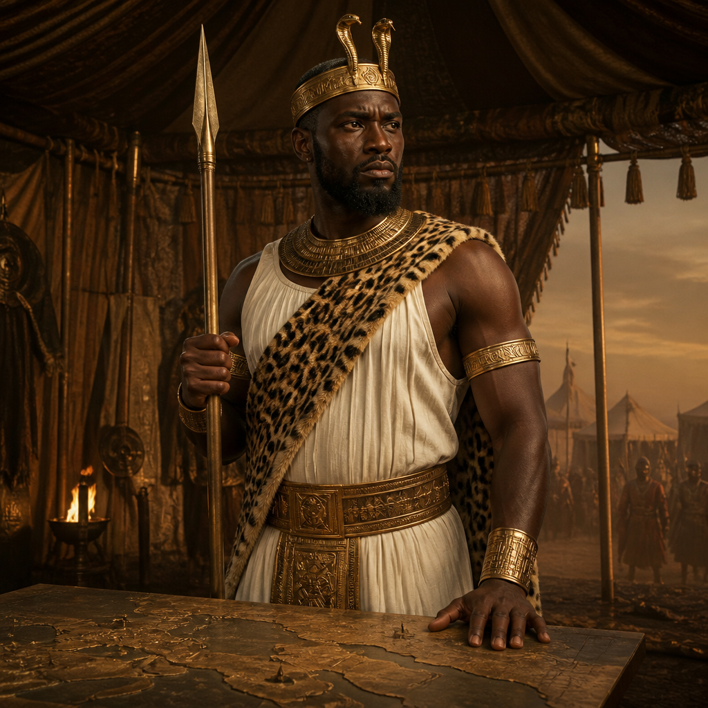 Oil-painting style portrait of Tirhakah, King of Cush who mobilized against Sennacherib during the siege of Jerusalem
