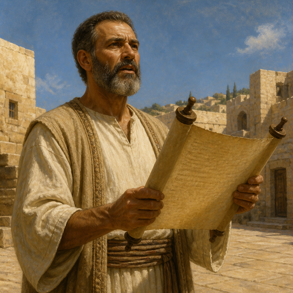 Oil-painting style portrait of Tobadonijah, Levite teacher sent by King Jehoshaphat to instruct the cities of Judah in the Law