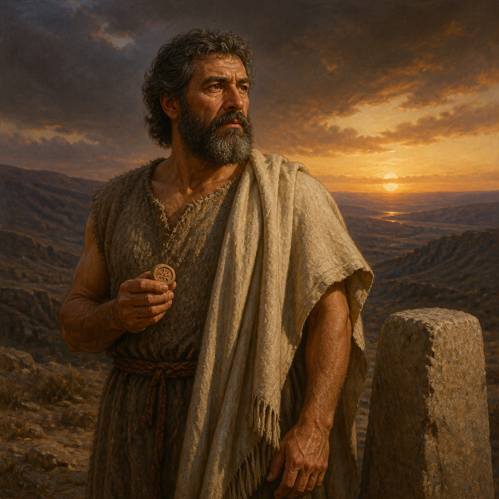 Oil-painting style portrait of Ulam, descendant of Manasseh, descendant of Manasseh through the line of Gilead and father of Bedan
