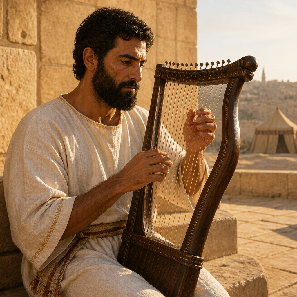 Oil-painting style portrait of Unni, Levite of the Divided Monarchy, Levite musician who played the harp during the procession of the Ark of the Covenant