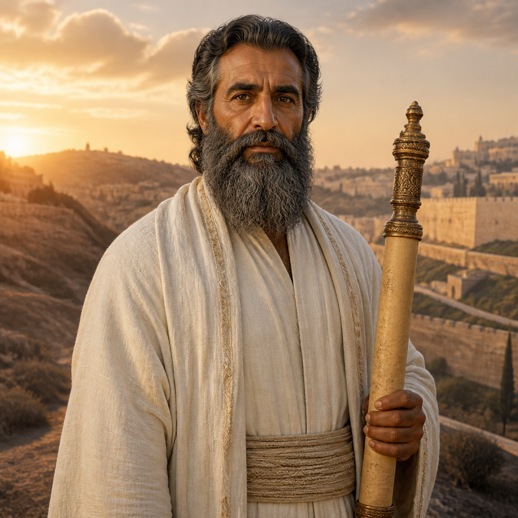 Oil-painting style portrait of Uriel, Kohathite Chief of the Divided Monarchy, Chief of the Kohathites who helped David bring the Ark of the Covenant to Jerusalem