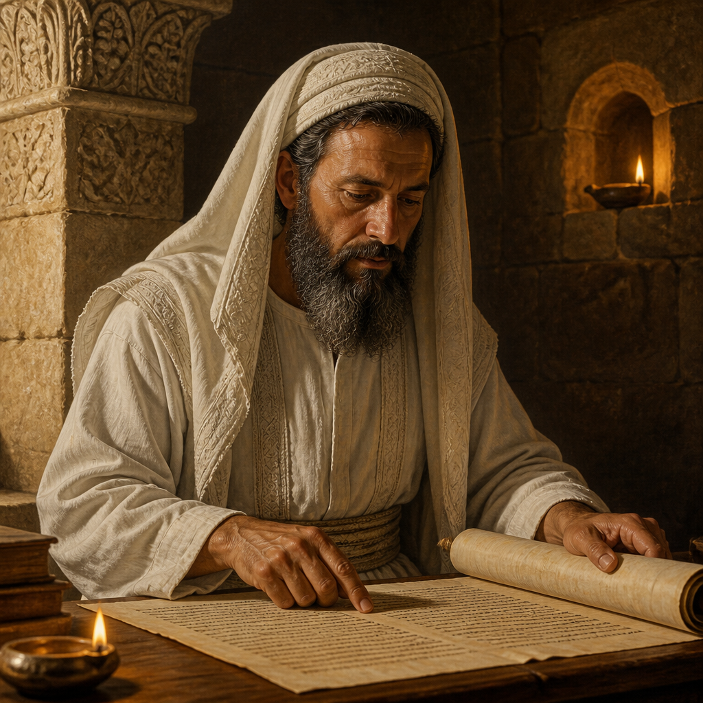 Oil-painting style portrait of Uzzi, Levite of the Divided Monarchy, Levite priest in the direct ancestral line of the High Priest and Ezra the Scribe