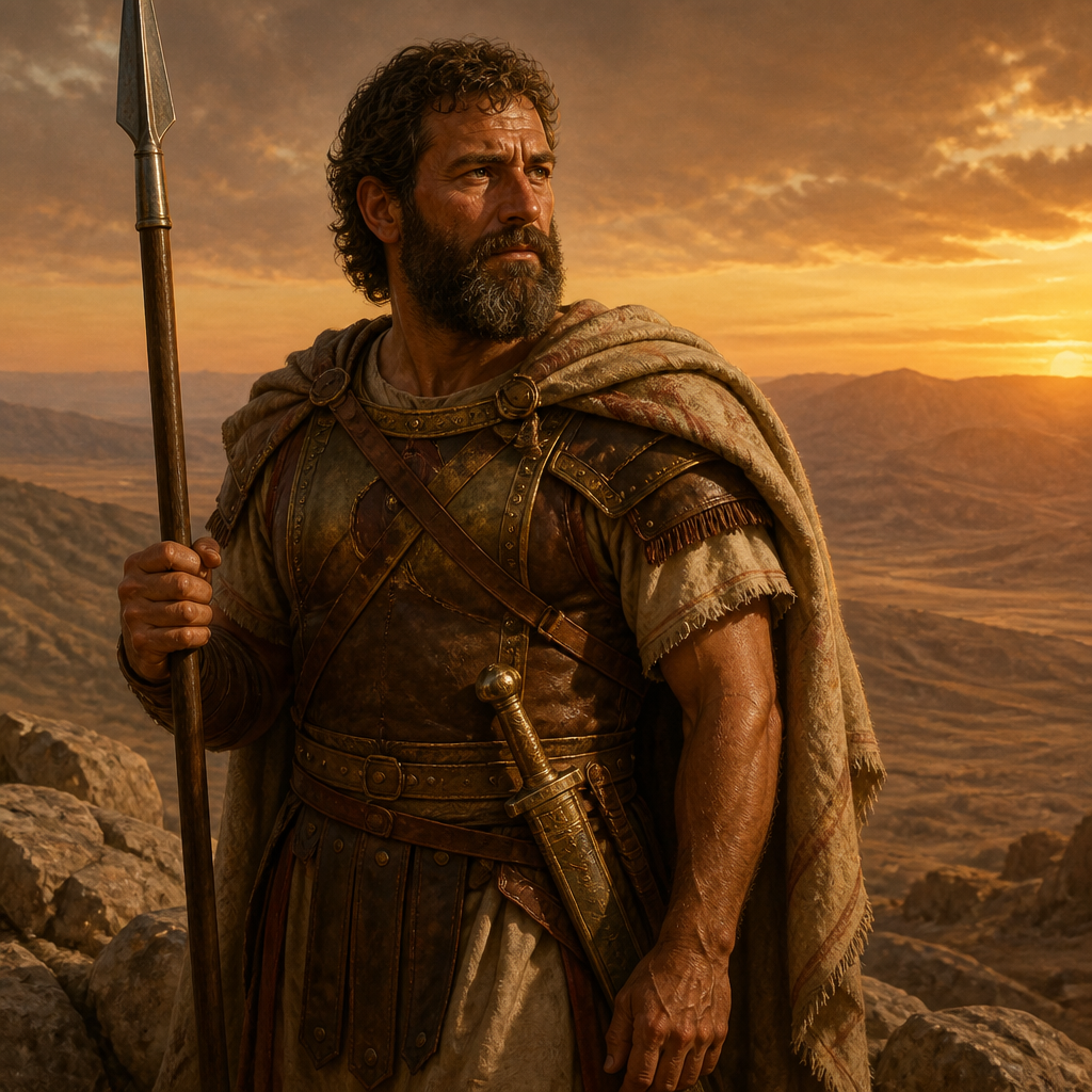 Oil-painting style portrait of Uzziel, Son of Ishi, Simeonite leader who led five hundred men to conquer Mount Seir