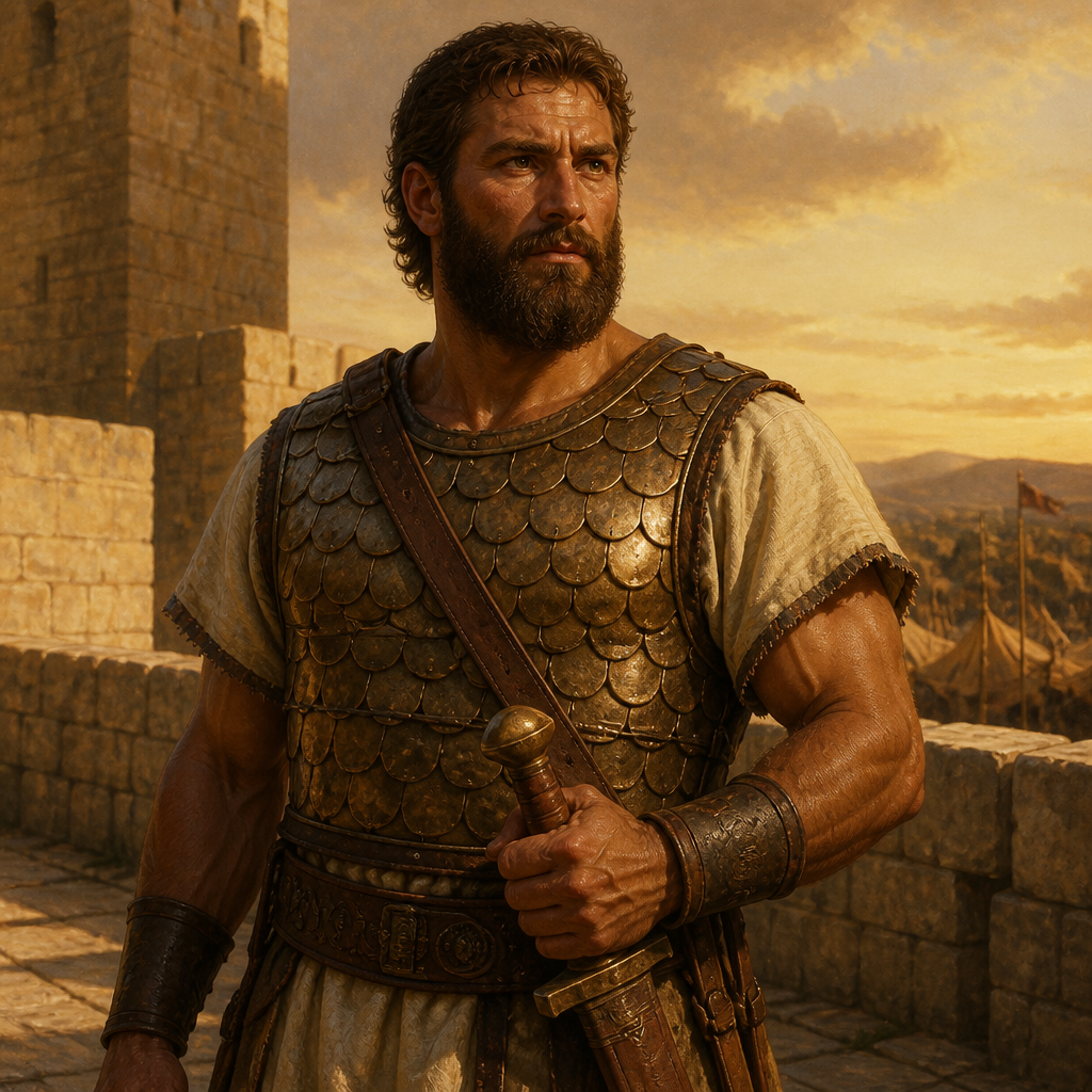 Oil-painting style portrait of Zabad, Son of Ahlai, Mighty man of King David who is listed among the elite warriors in the book of Chronicles