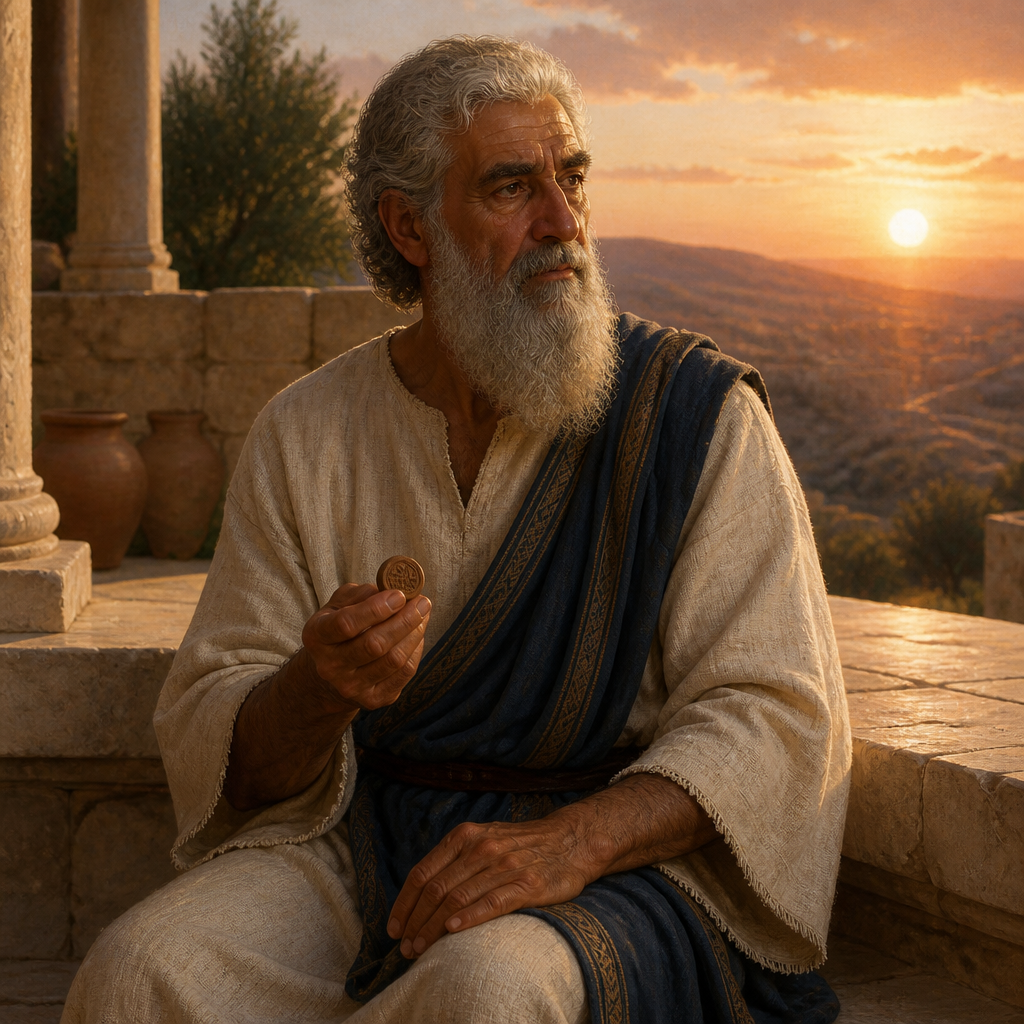 Oil-painting style portrait of Zadok, Grandfather of King Jotham, Grandfather of King Jotham and father of Queen Jerusha