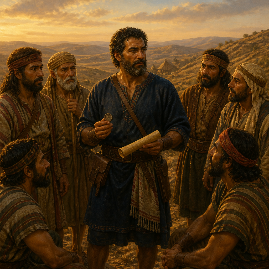 Oil-painting style scene of Zechariah of the Tribe of Reuben, figures from the Bible