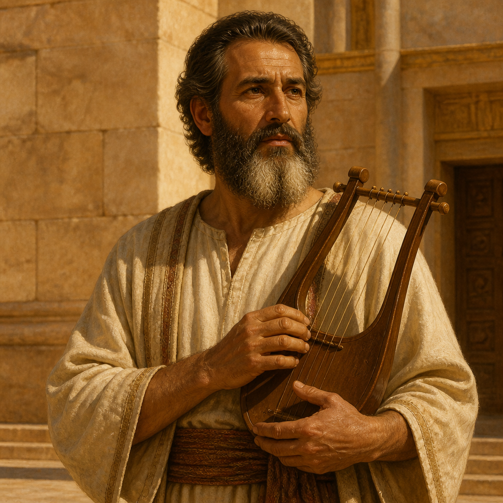Oil-painting style portrait of Zechariah, Father of Jahaziel, Levite descendant of Asaph and father of the prophet Jahaziel