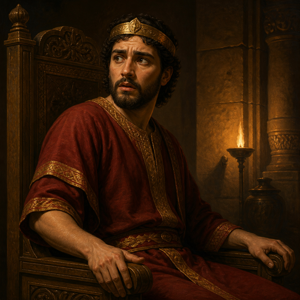Oil-painting style portrait of Zechariah, Son of Jeroboam, King of Israel whose assassination ended the Jehu dynasty after a six-month reign