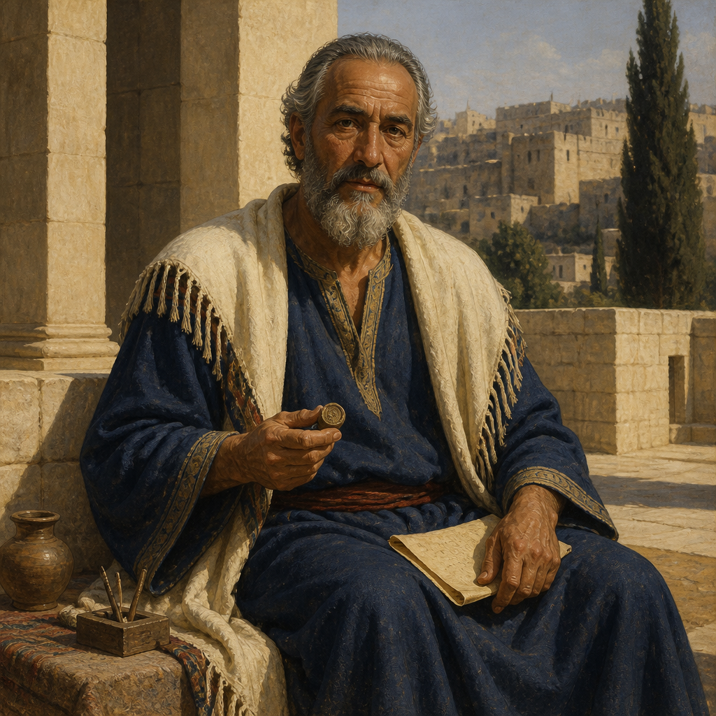 Oil-painting style portrait of Zechariah, Father of Abi, grandfather of King Hezekiah of Judah