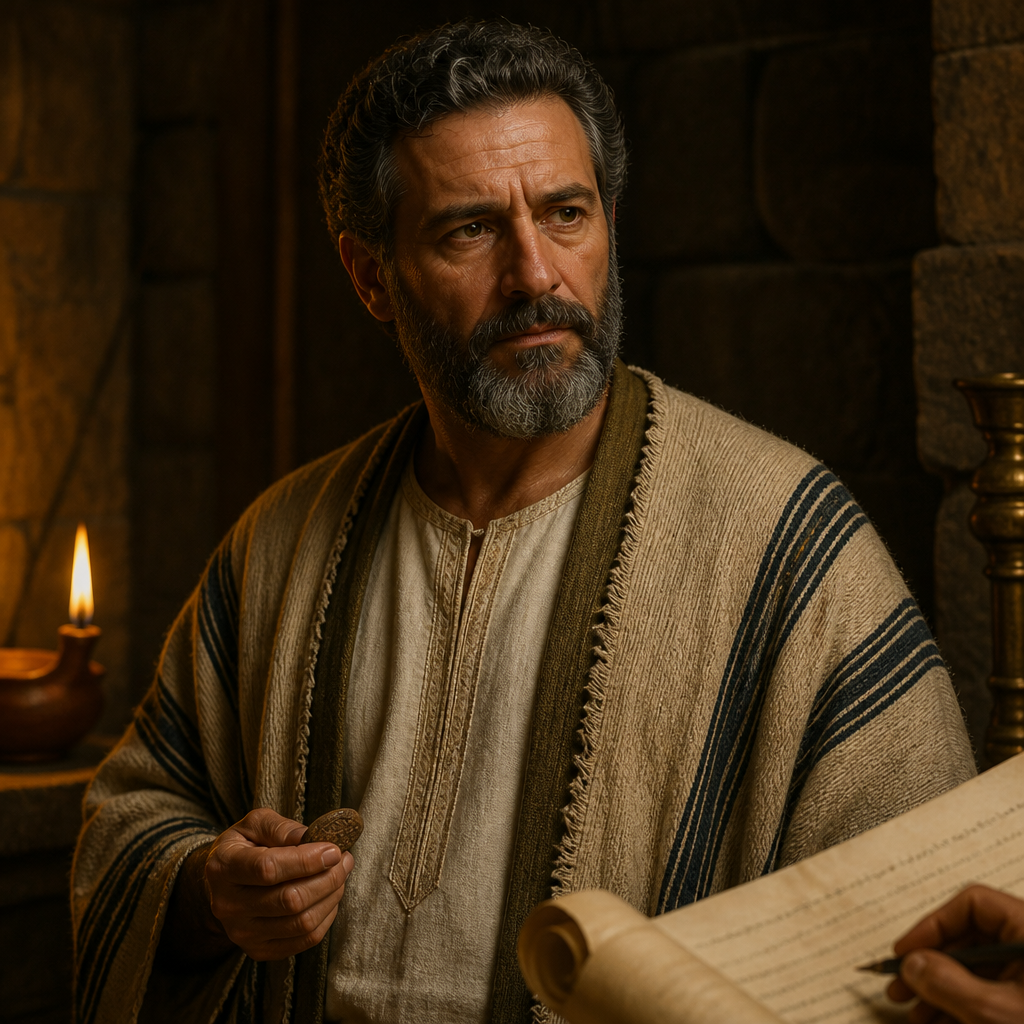Oil-painting style portrait of Zechariah, Son of Jeberechiah, Trustworthy witness for the prophet Isaiah