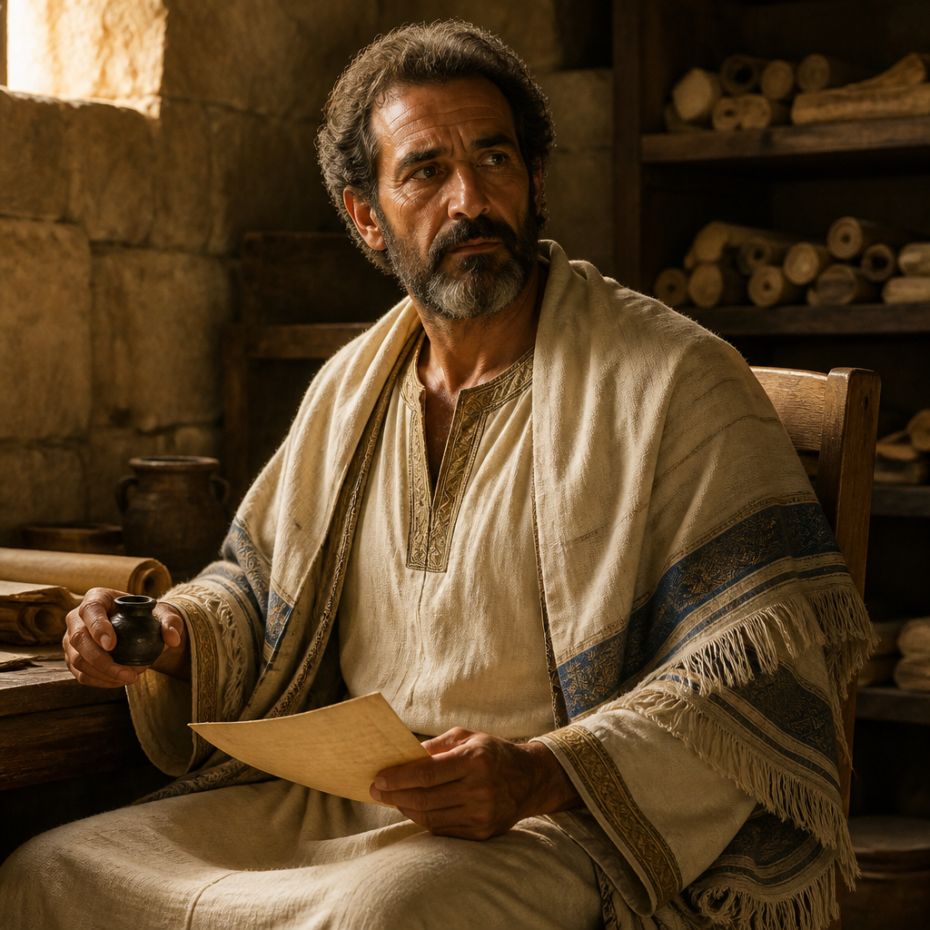 Oil-painting style portrait of Zedekiah son of Hananiah, Official in King Jehoiakim's court who heard the reading of Jeremiah's scroll