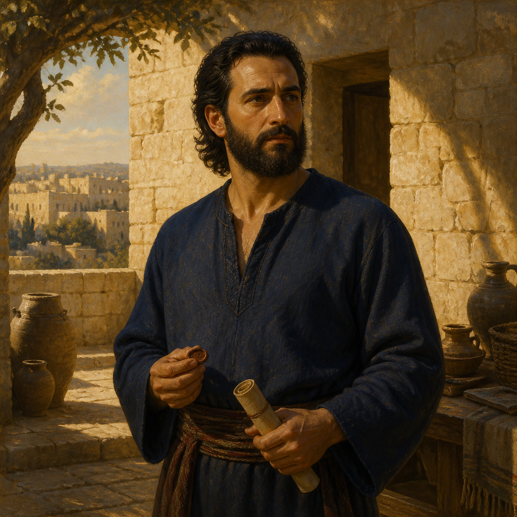 Oil-painting style portrait of Zichri, Son of Shimei, son of Shimei and a leader within the tribe of Benjamin during the Divided Monarchy