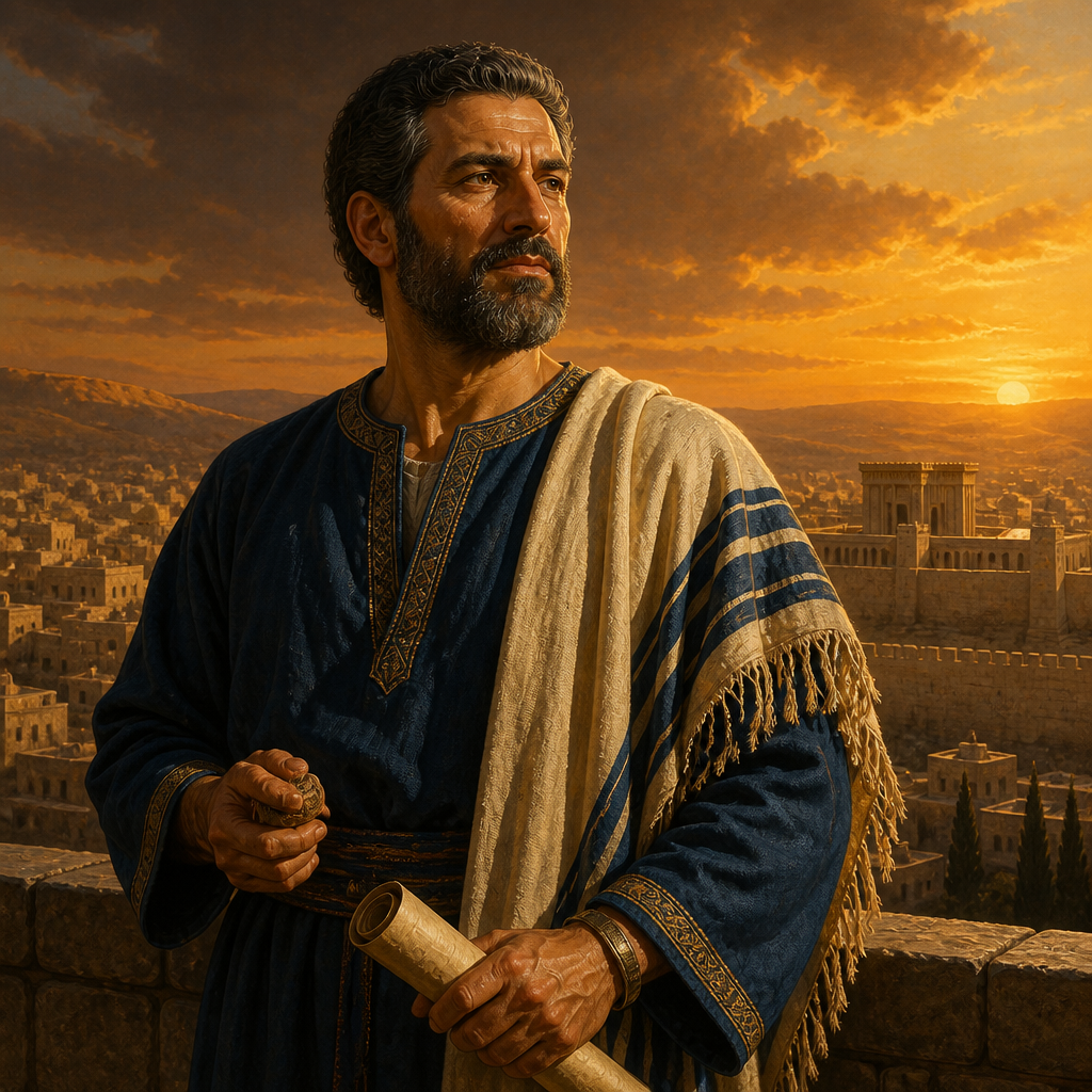 Oil-painting style portrait of Zichri, Son of Jeroham, Benjamite leader and son of Jeroham who lived in Jerusalem during the Divided Monarchy