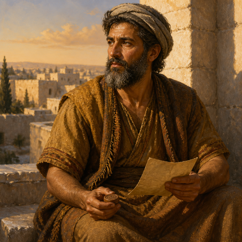 Oil-painting style portrait of Zillethai, Son of Shimei, Son of Shimei mentioned in the Benjamite genealogies of 1 Chronicles