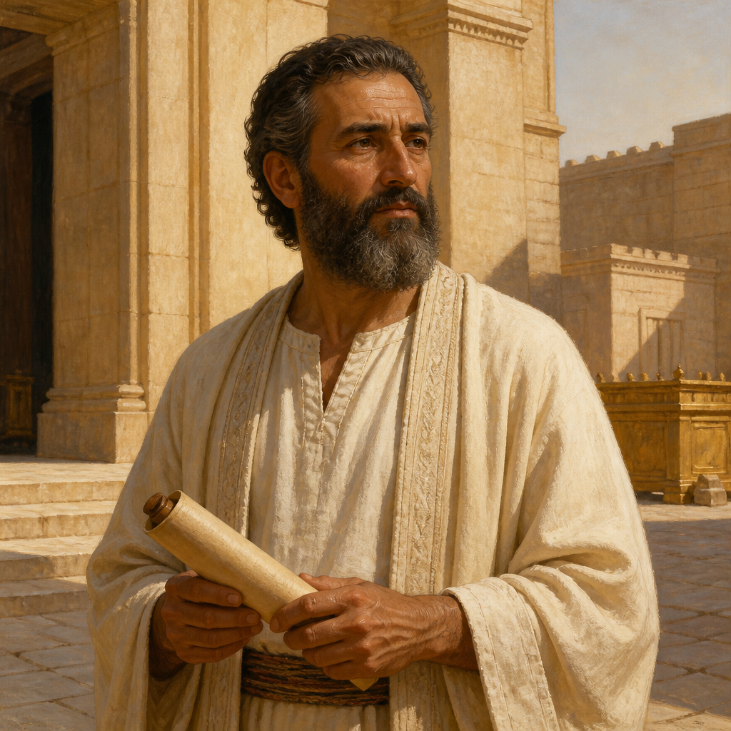Oil-painting style portrait of Zimmah, Gershonite Levite of the Divided Monarchy, Levite of the Gershonite line who appears in the genealogies of 1 Chronicles
