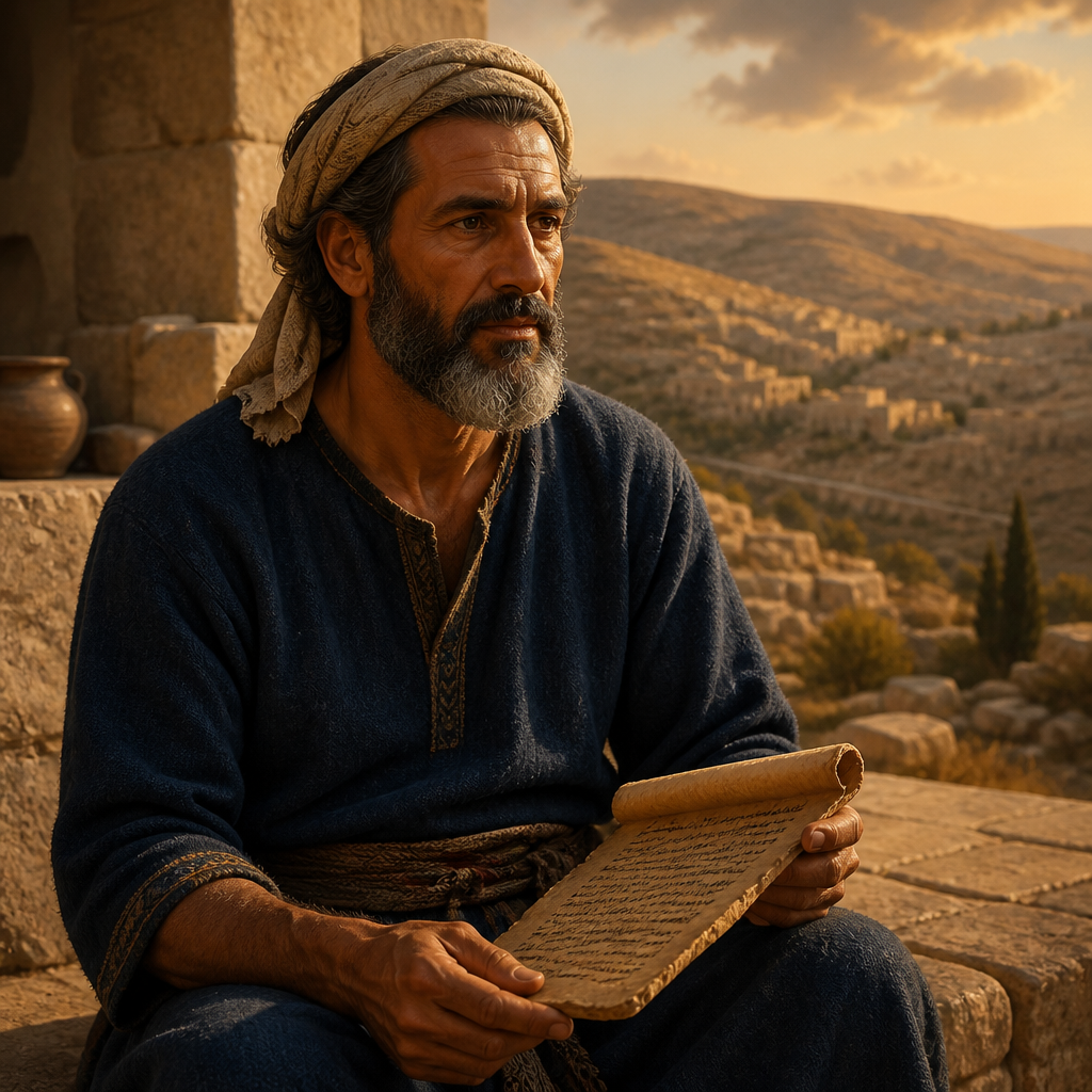 Oil-painting style portrait of Zimri, Descendant of Saul, Benjamite descendant of King Saul who continued the royal lineage through his son Moza