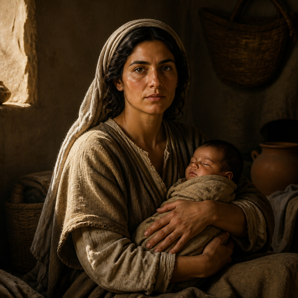 Oil-painting style portrait of Abiah, Wife of Hezron and mother of Ashhur the founder of Tekoa