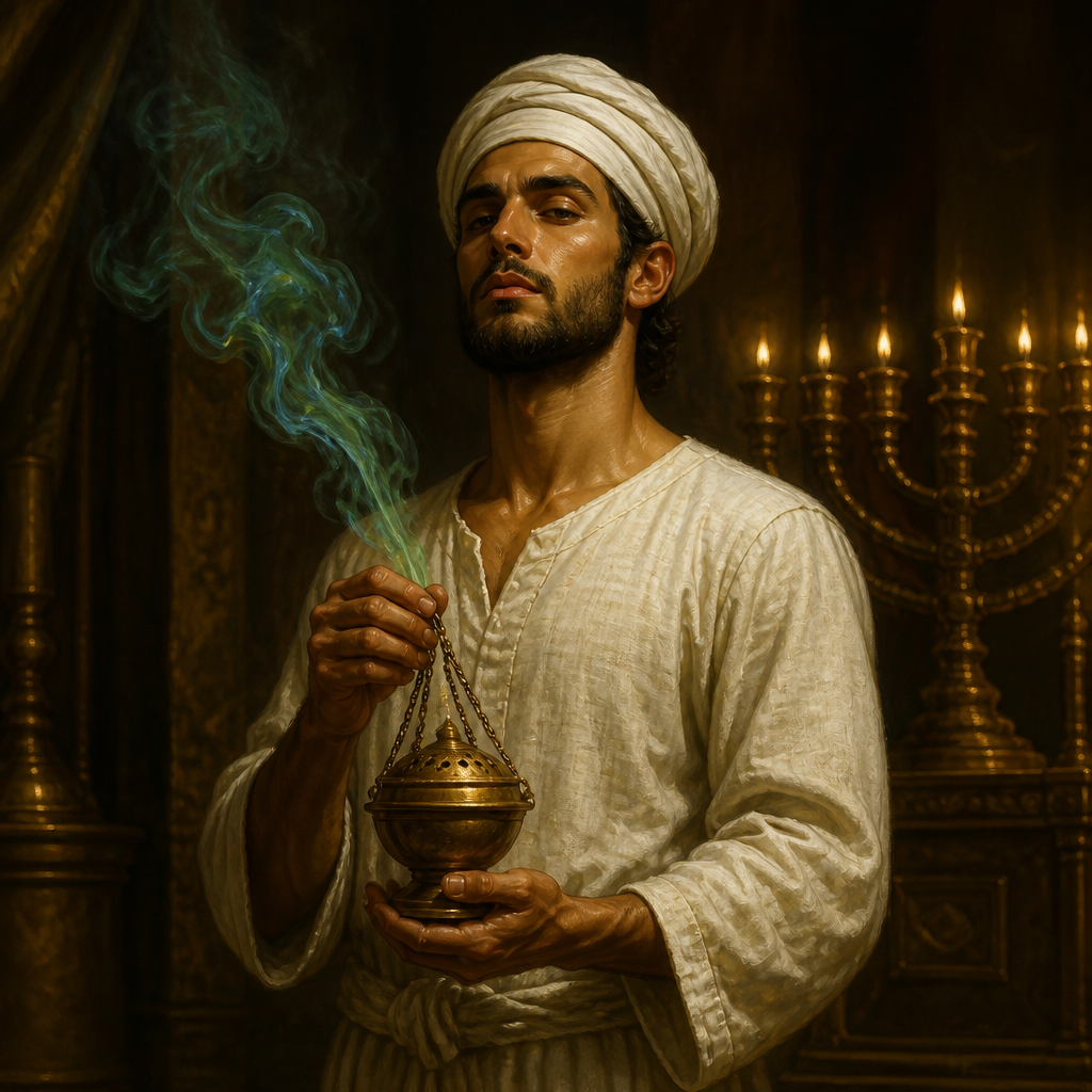 Oil-painting style portrait of Abihu, Son of Aaron who was struck down for offering unauthorized fire