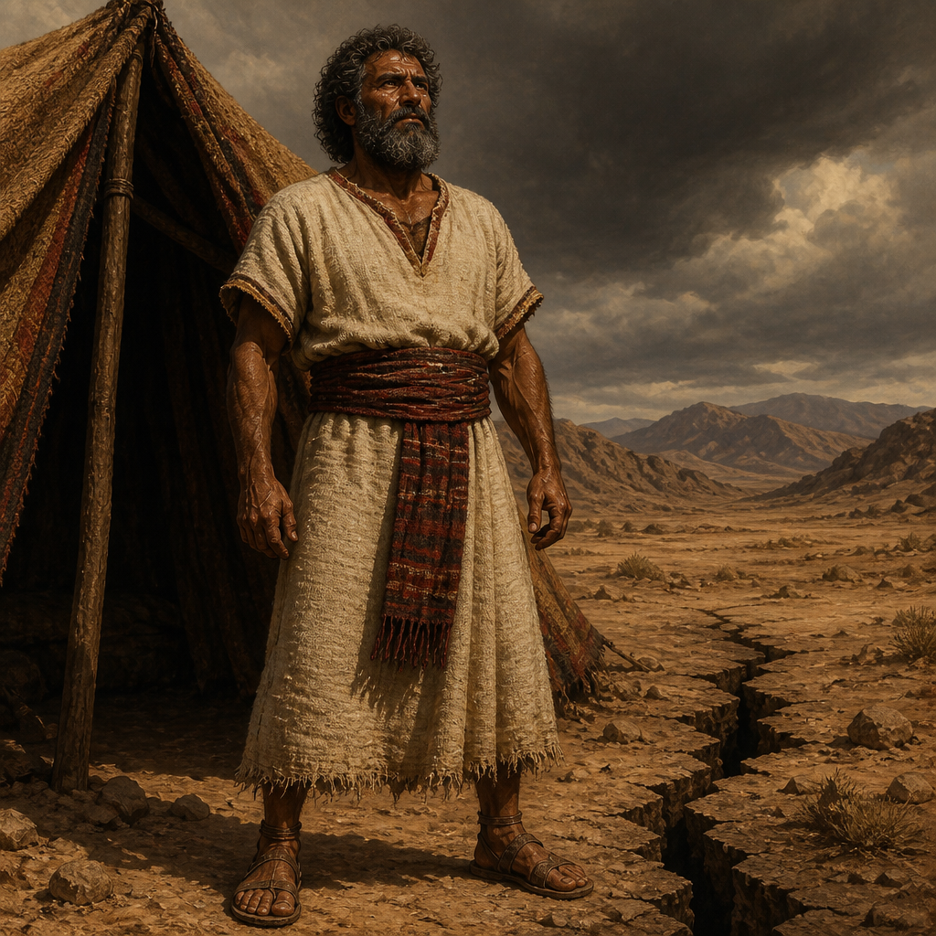 Oil-painting style portrait of Abiram, Reubenite Rebel in the Wilderness, Reubenite leader who was swallowed by the earth for rebelling against Moses