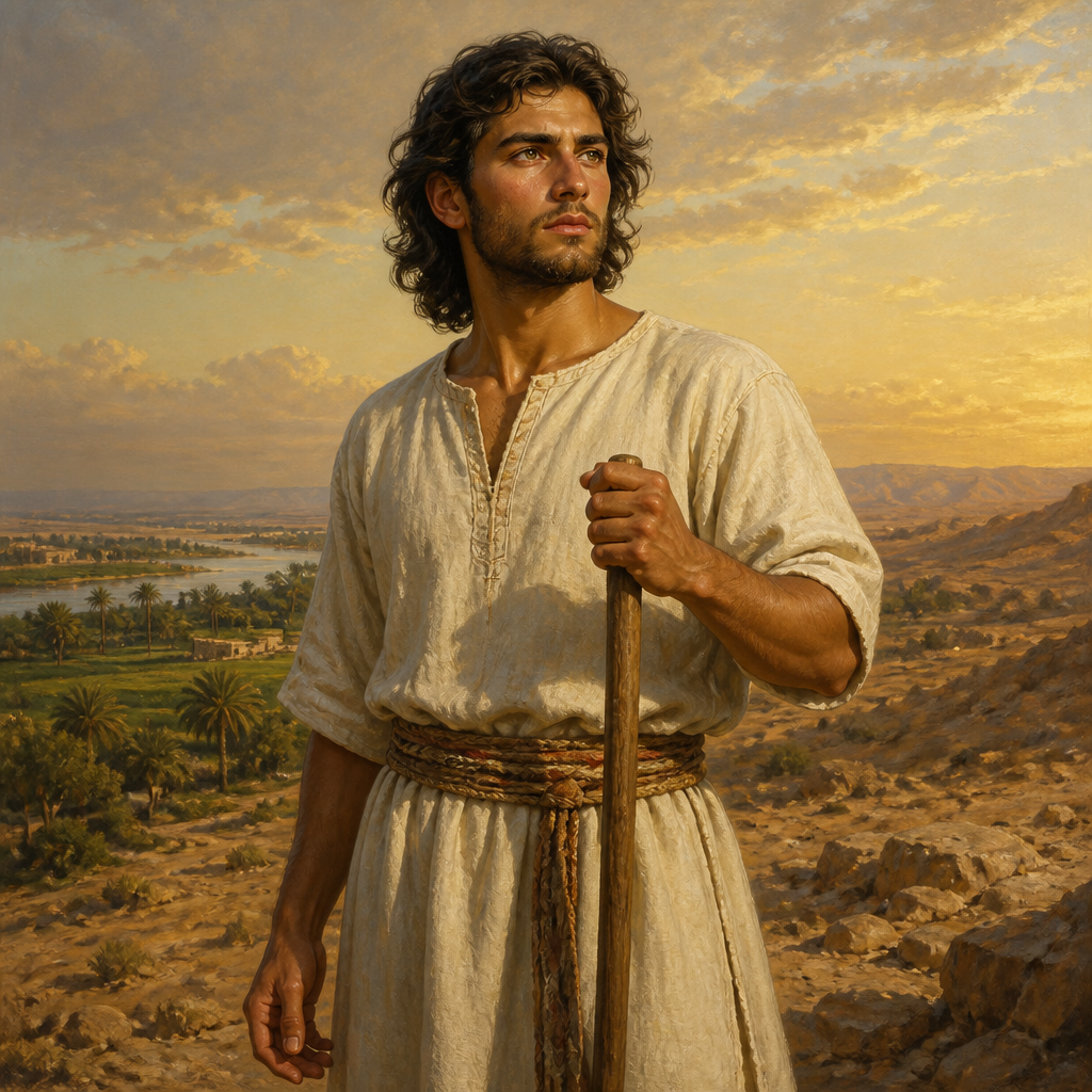 Oil-painting style portrait of Abishua, Son of Bela, Son of Bela and grandson of Benjamin recorded in the tribal genealogies