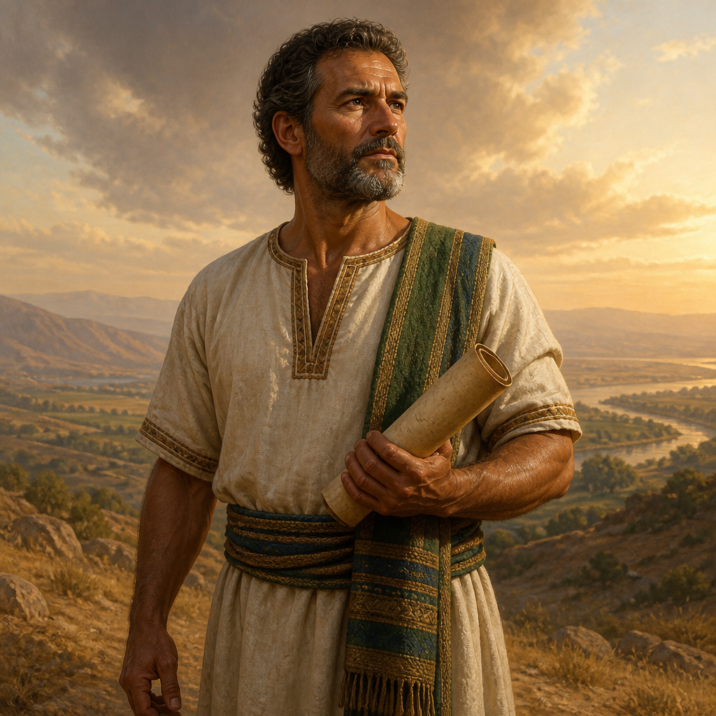 Oil-painting style portrait of Ahihud, Leader of Asher, Tribal leader of Asher appointed to divide the Promised Land