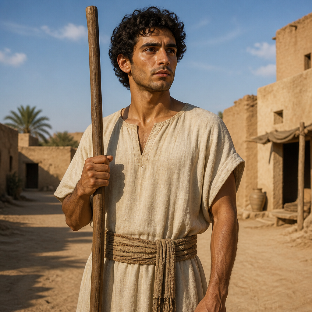 Oil-painting style portrait of Ahiram, Son of Benjamin who founded the Ahiramite clan