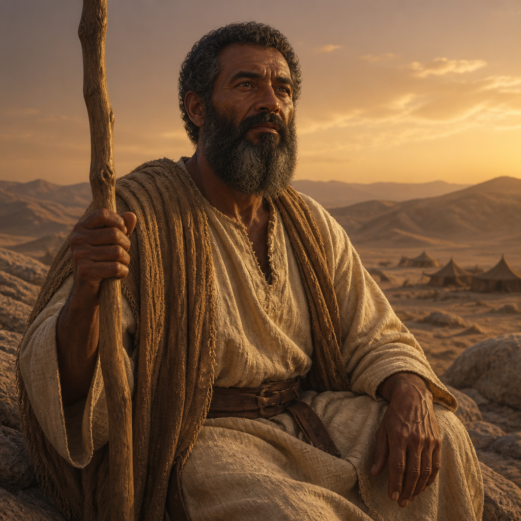Oil-painting style portrait of Ahoah, Patriarch of the Ahohite clan within the Tribe of Benjamin