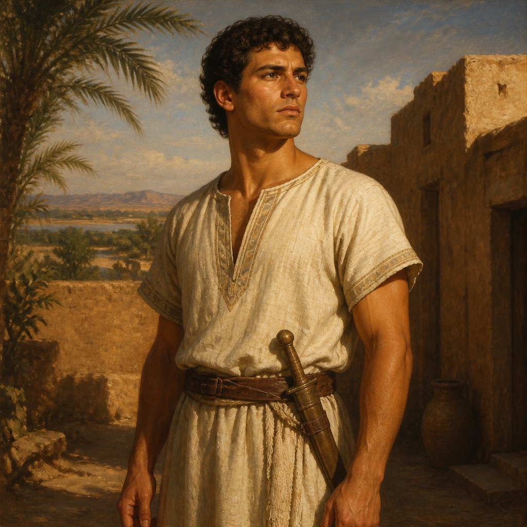 Oil-painting style portrait of Alemeth, Son of Becher, Son of Becher and grandson of Benjamin listed in the genealogies of 1 Chronicles