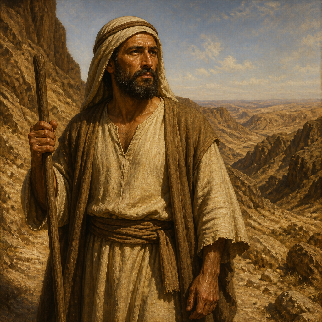 Oil-painting style portrait of Ammiel, son of Gemalli, Tribal leader from Dan who served as one of the twelve scouts sent by Moses to explore Canaan