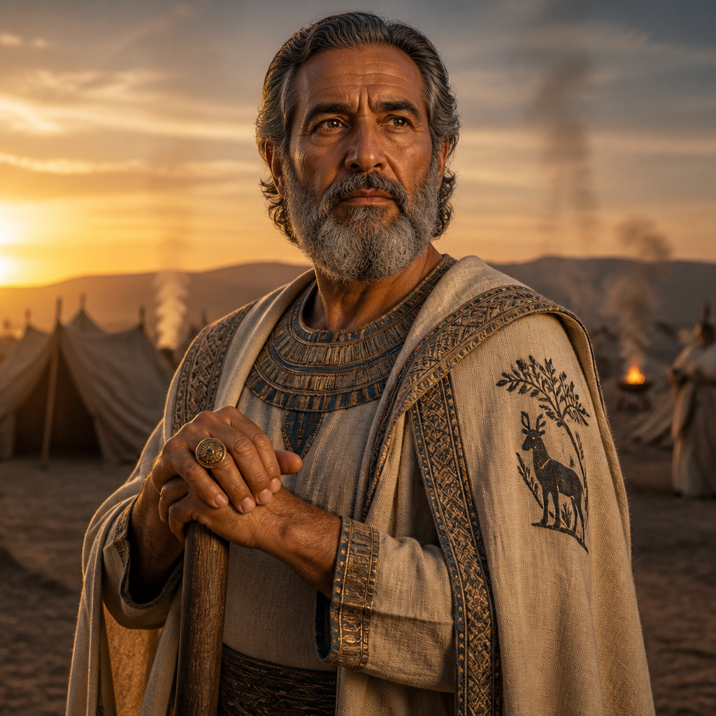 Oil-painting style portrait of Ammihud, Son of Ladan, Ephraimite father of the tribal leader Elishama during the Exodus