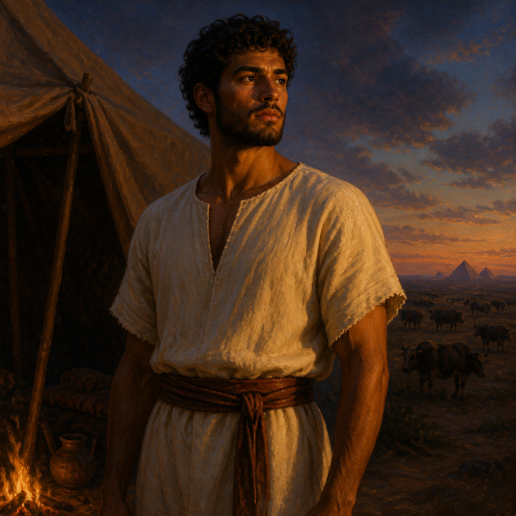 Oil-painting style portrait of Areli, Son of Gad and founder of the Arelite clan