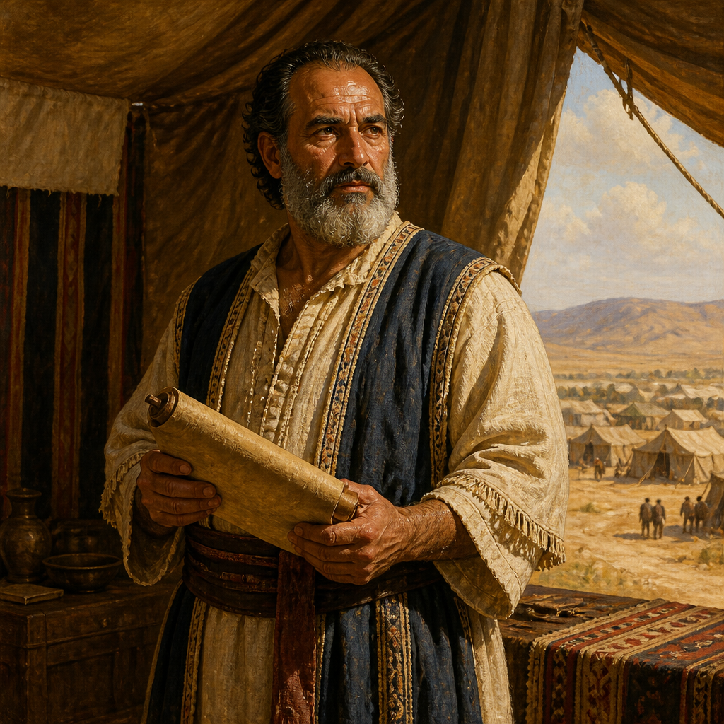 Oil-painting style portrait of Asriel, Son of Gilead, Clan leader and eponymous ancestor of the Asrielites within the tribe of Manasseh