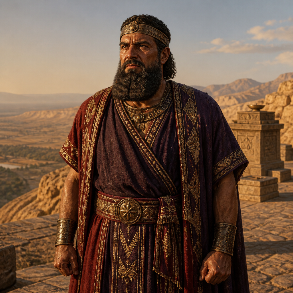 Oil-painting style portrait of Balak, King of Moab who hired Balaam to curse the Israelites during their wilderness wanderings