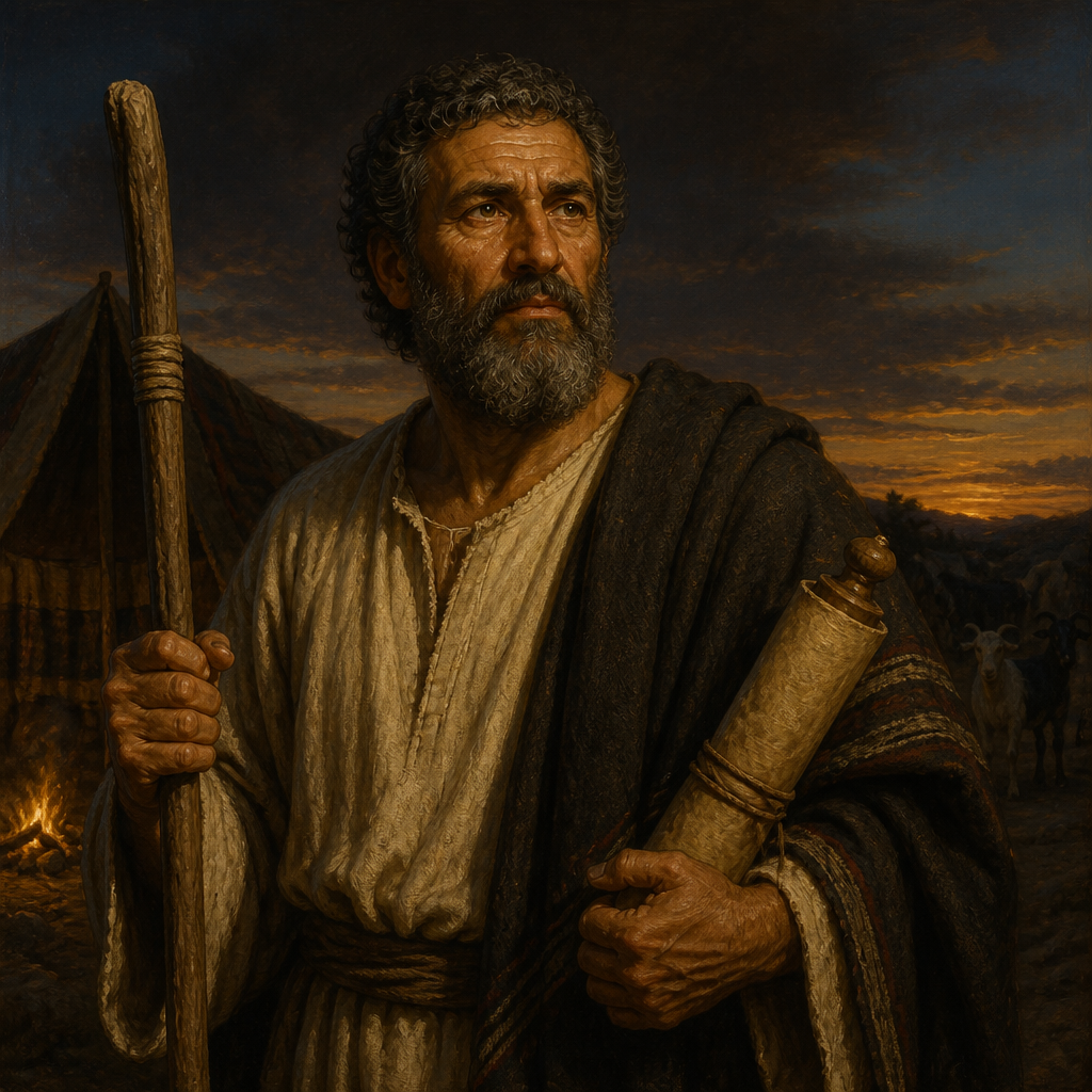 Oil-painting style portrait of Caleb, Son of Hezron, Tribal patriarch of Judah and son of Hezron whose extensive genealogy is recorded in 1 Chronicles