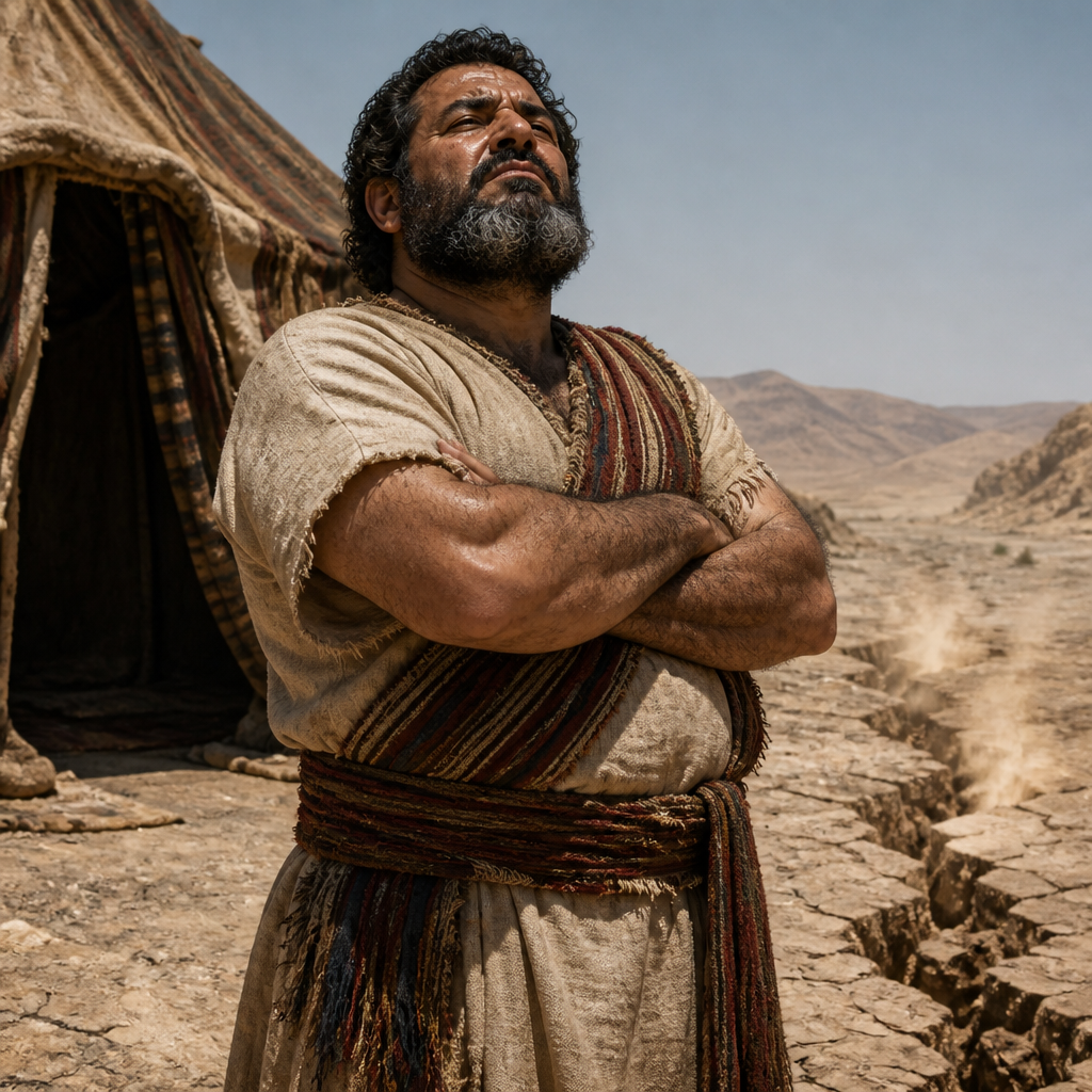Oil-painting style portrait of Dathan, Reubenite leader who perished when the earth swallowed him during a rebellion against Moses